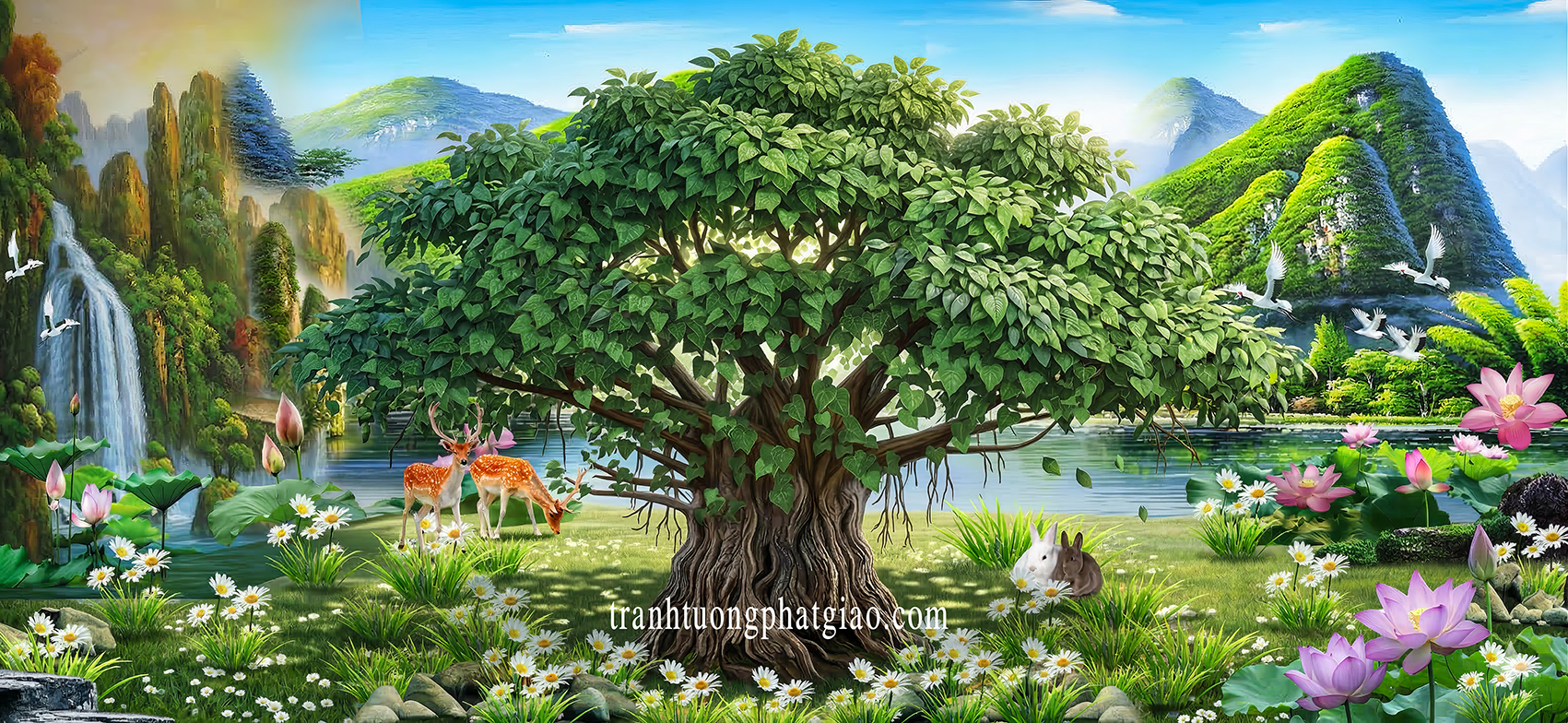 Tranh gốc bồ đề trang trí tượng Bổn Sư